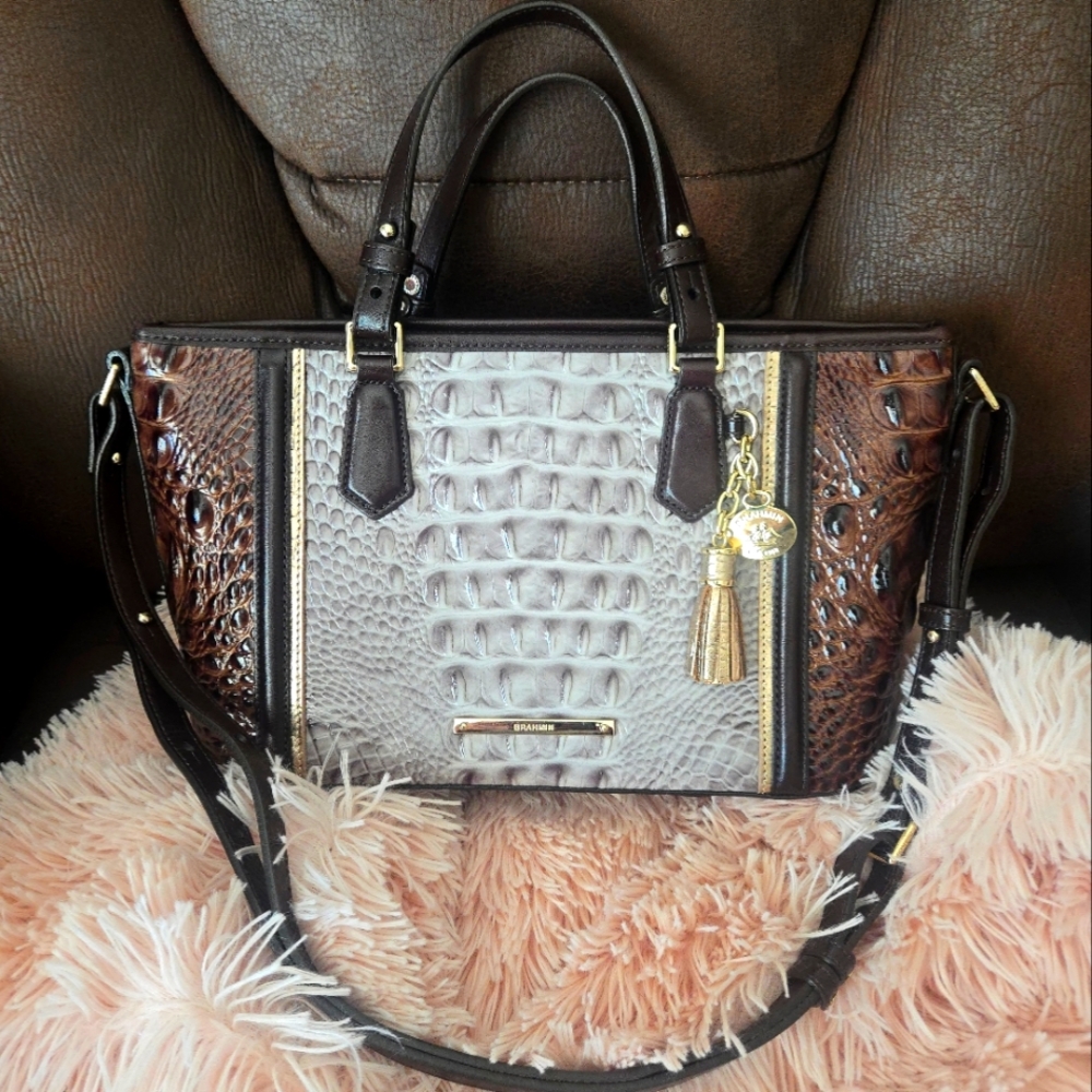 Brahmin Mini Asher Crocodile-Embossed Women's Bag In Quill Greco - Picture 2 of 10